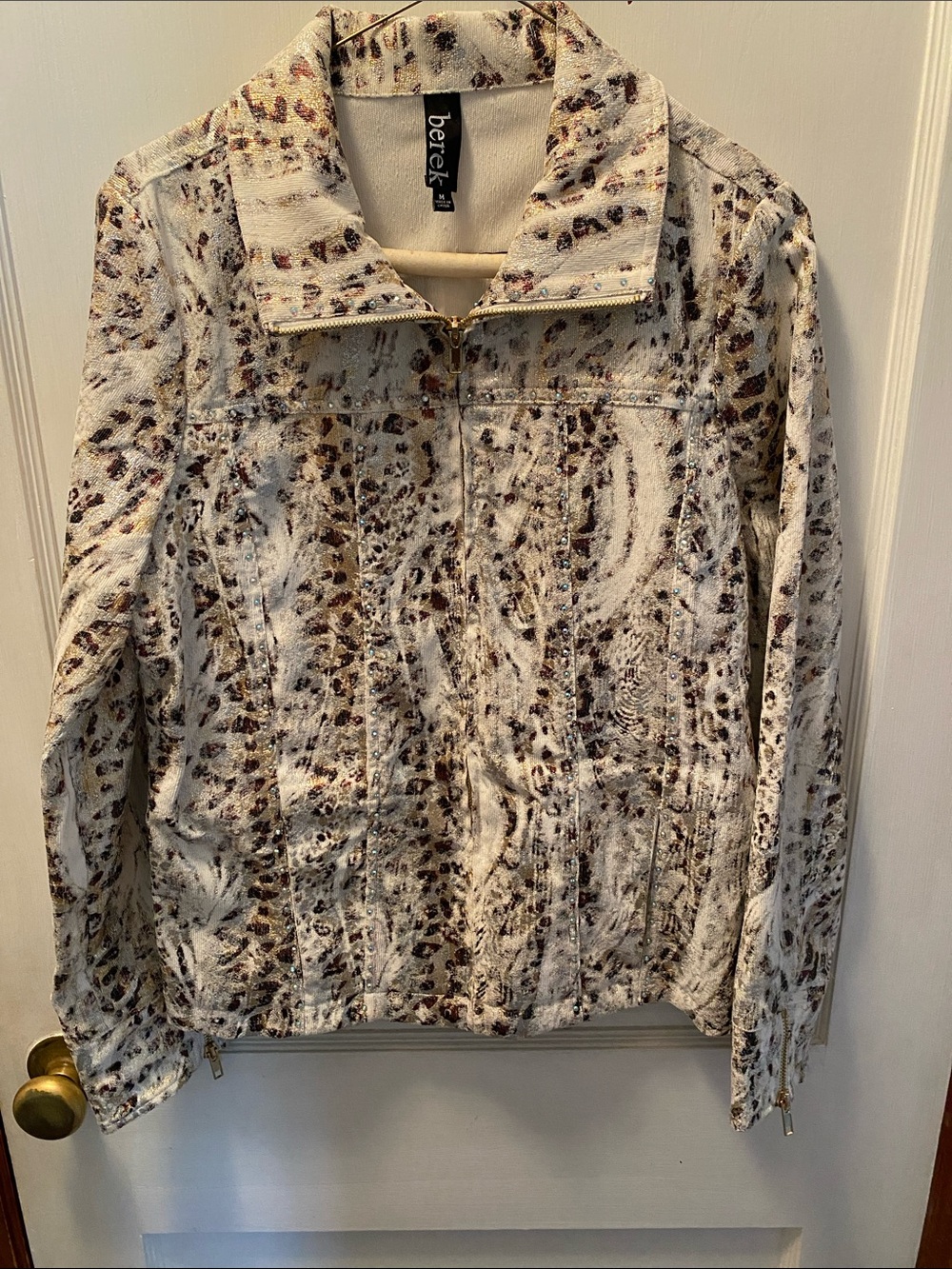 berek Cream and Brown Animal-Print Zip Jacket